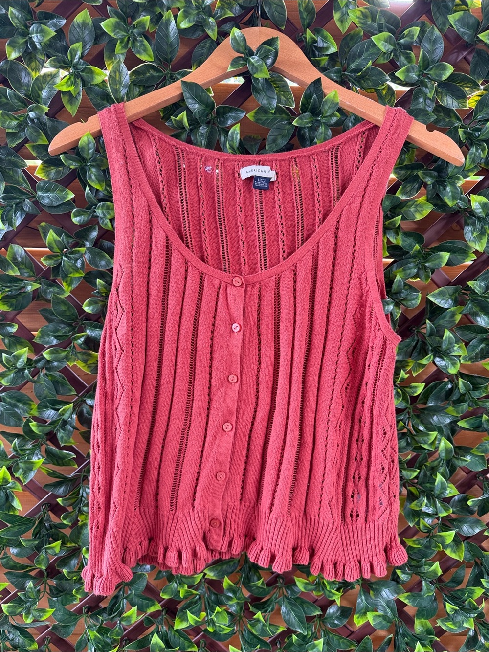 American Eagle Outfitters Coral Knit Button-Front Tank